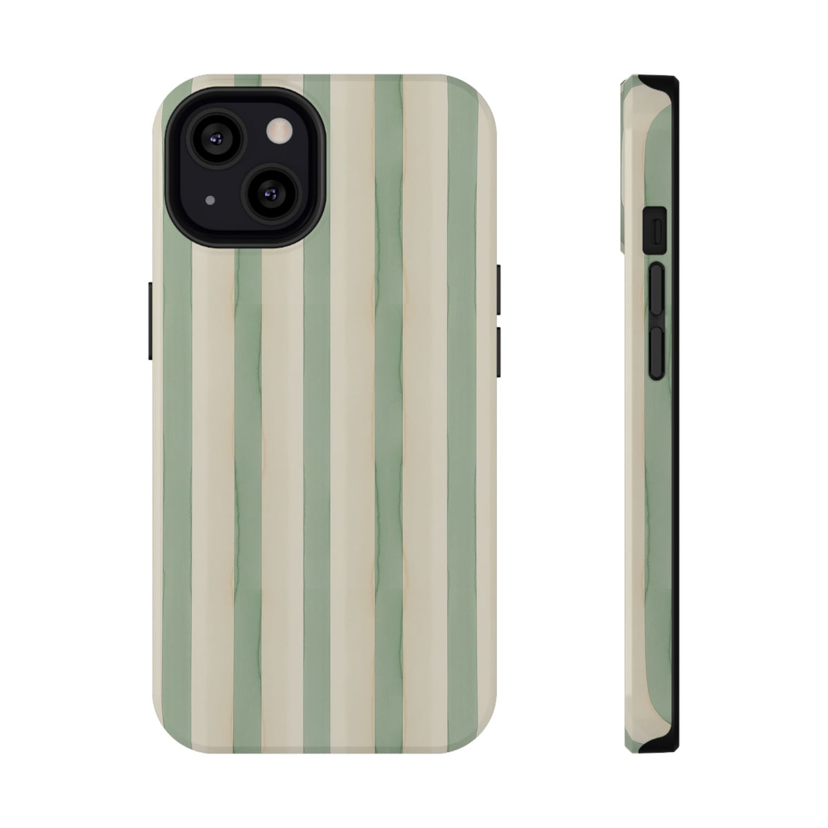 Sage Stripe protective phone case for iPhone 13, glossy finish