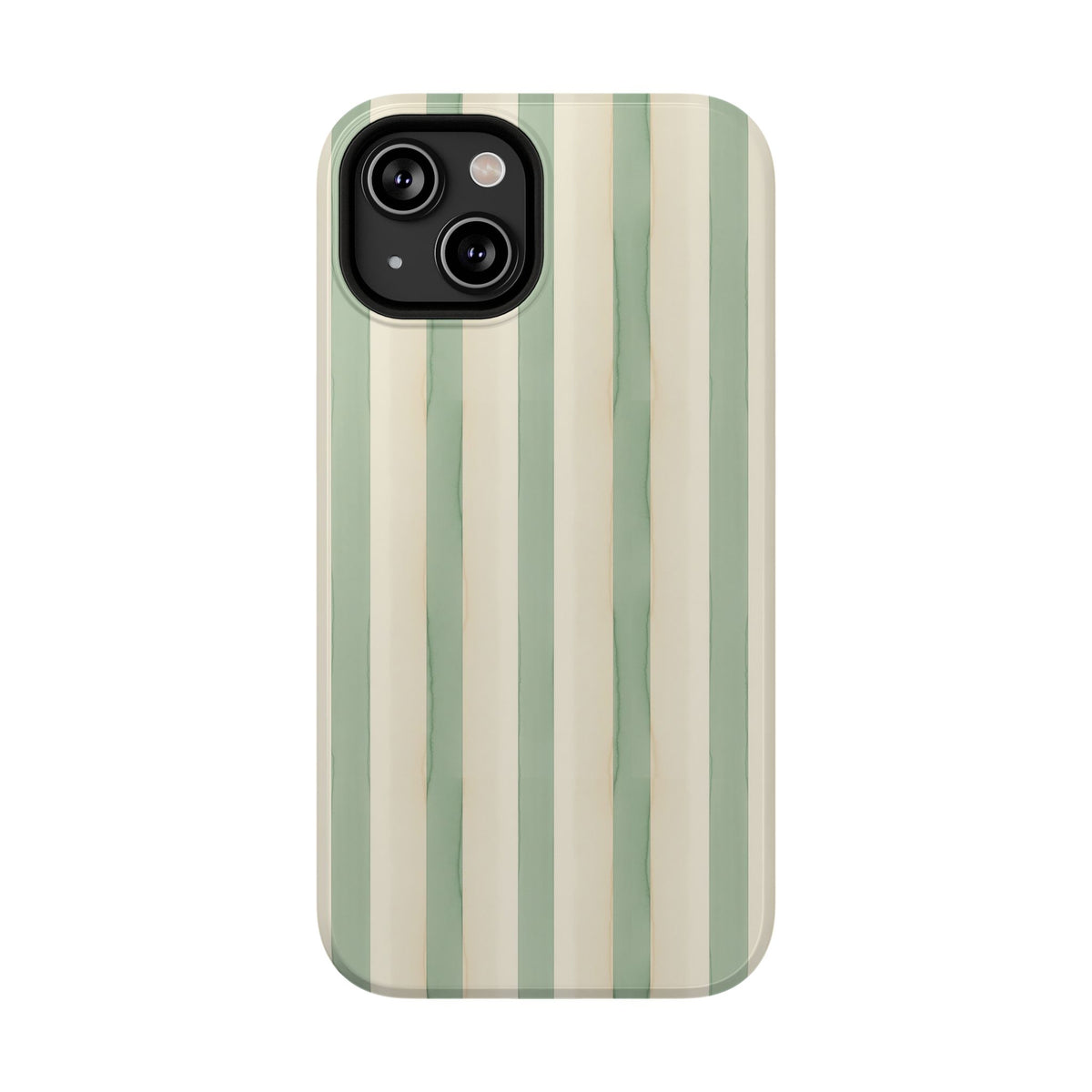Sage Stripe protective phone case for iPhone 14, glossy finish