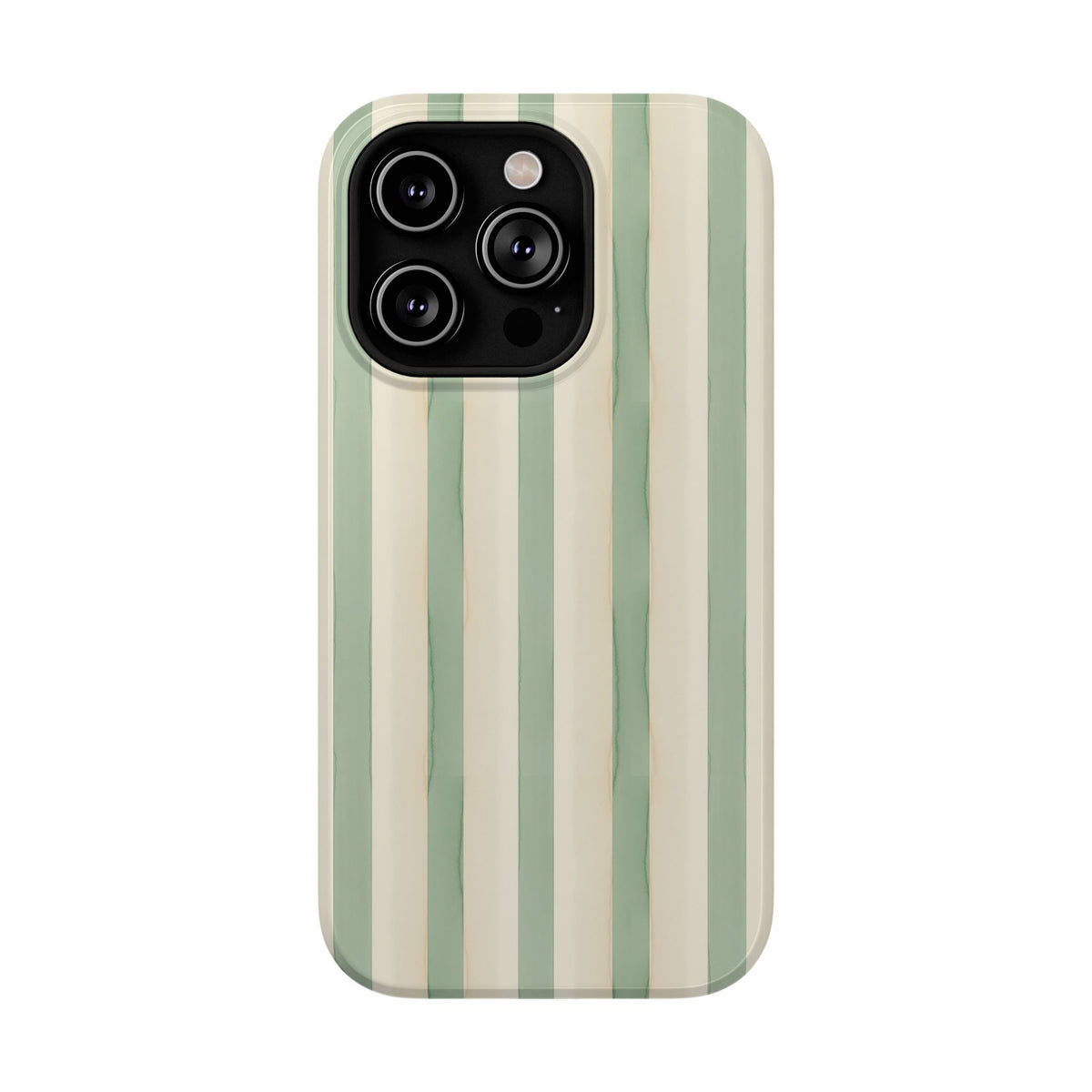 Sage Stripe protective phone case for iPhone 14 Pro, glossy finish