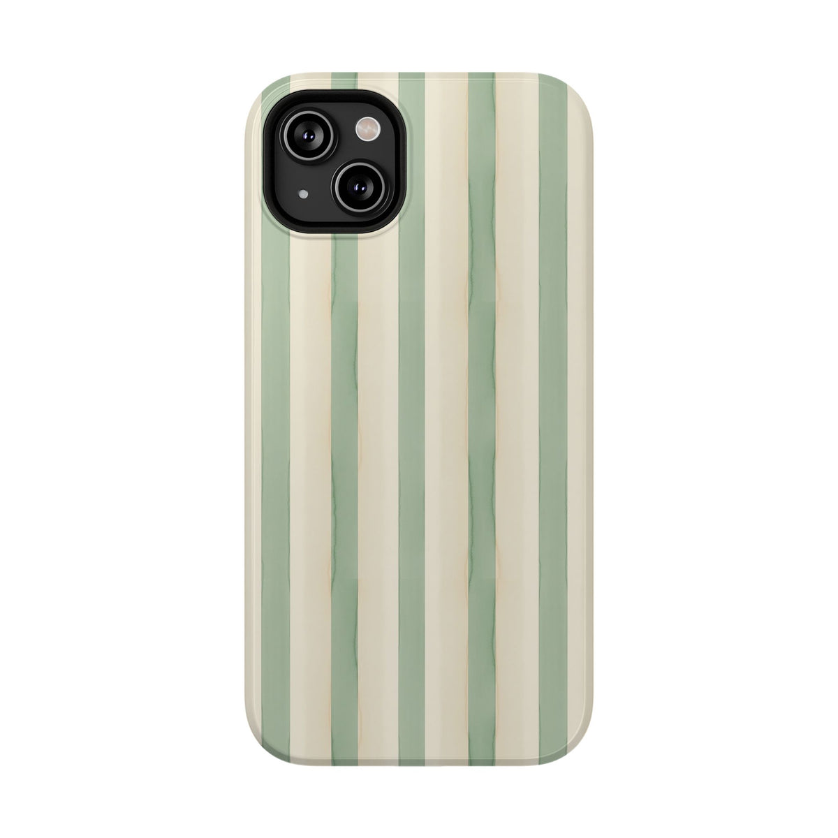 Sage Stripe protective phone case for iPhone 14 Plus, glossy finish