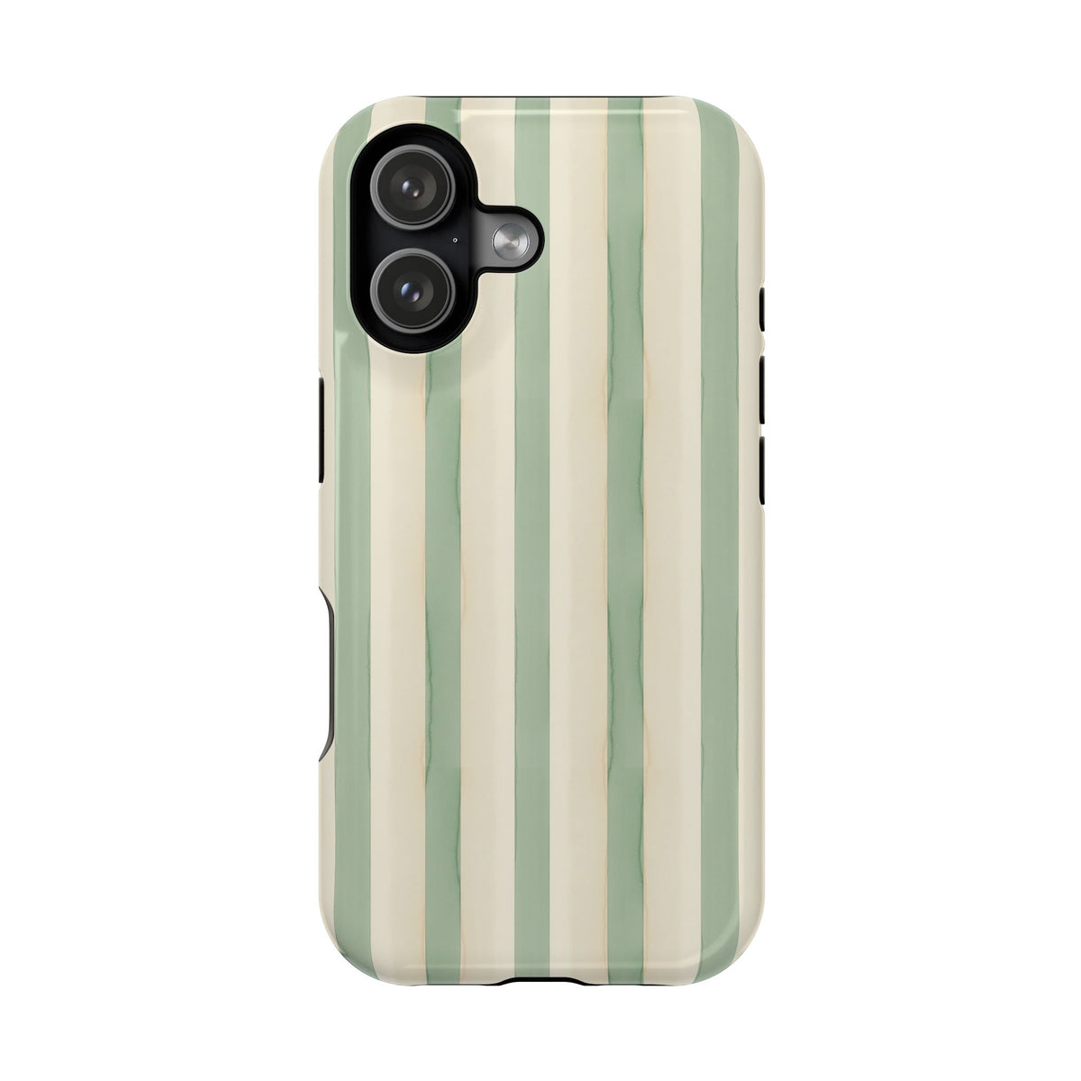 Sage Stripe protective phone case for iPhone 17, glossy finish