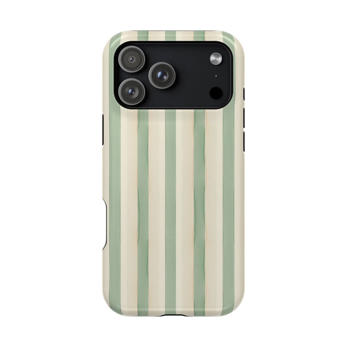 Sage Stripe protective phone case for iPhone 17 Pro Max, glossy finish