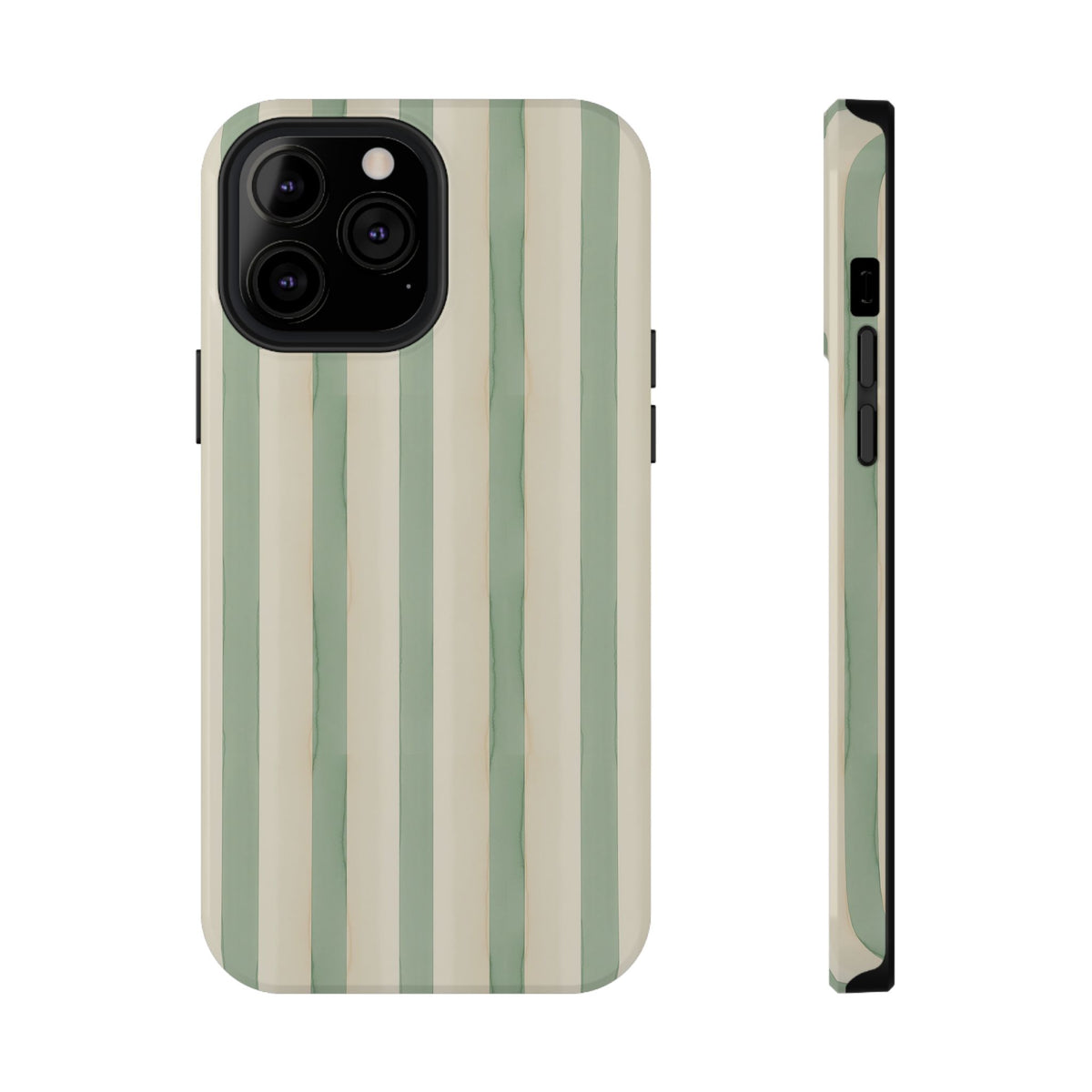 Sage Stripe protective phone case for iPhone 13 Pro Max, glossy finish