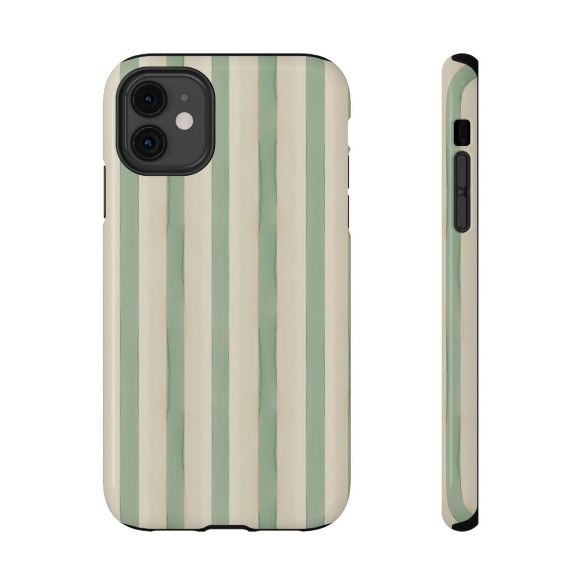 Sage Stripe protective phone case for iPhone 11, glossy finish
