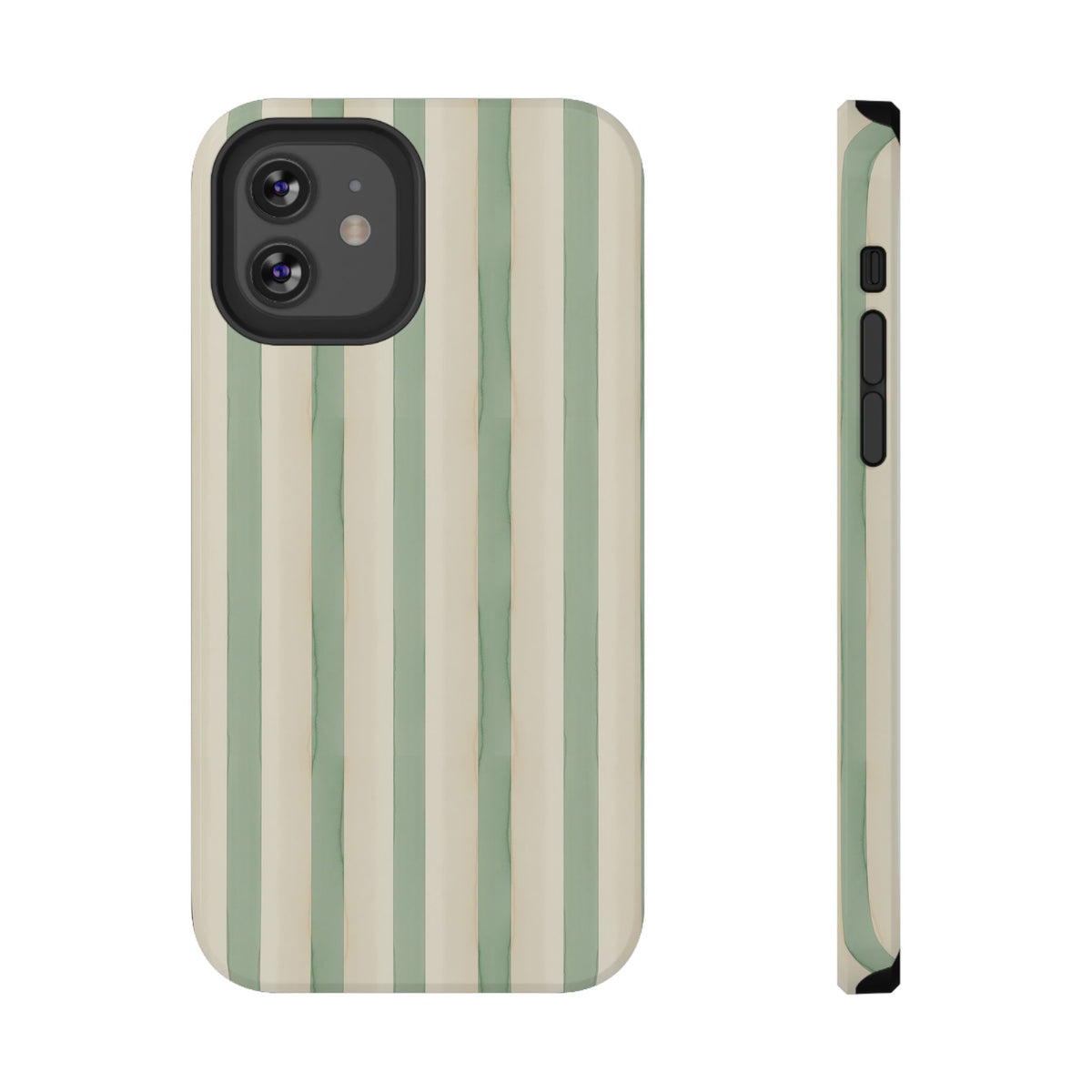Sage Stripe protective phone case for iPhone 12, glossy finish