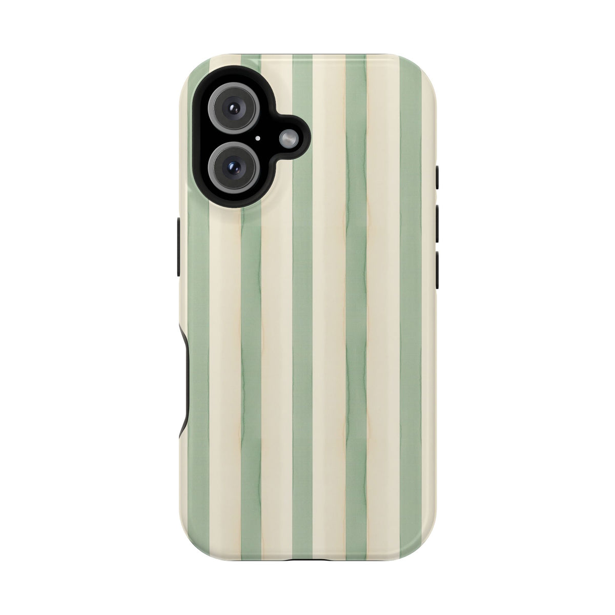 Sage Stripe MagSafe case for iPhone 16, glossy finish