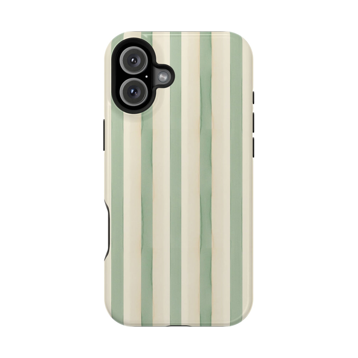 Sage Stripe MagSafe case for iPhone 16 Plus, glossy finish