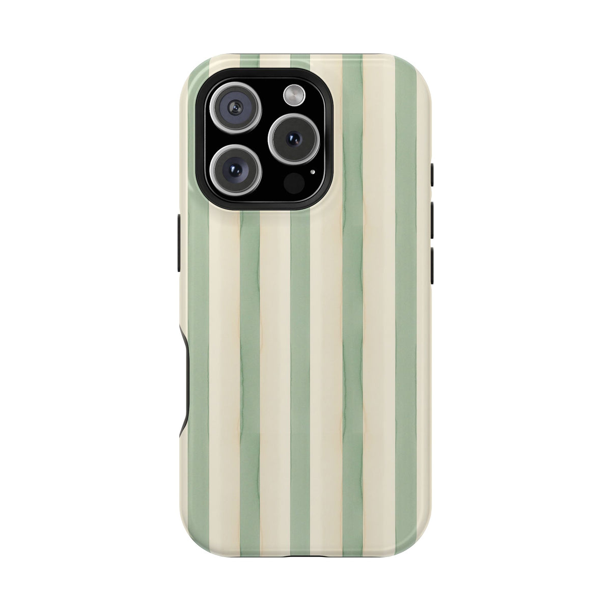 Sage Stripe MagSafe case for iPhone 16 Pro, glossy finish