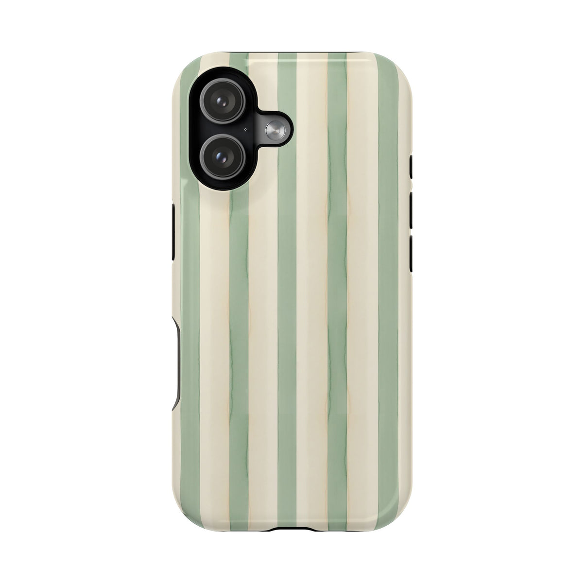 Sage Stripe MagSafe case for iPhone 17, glossy finish