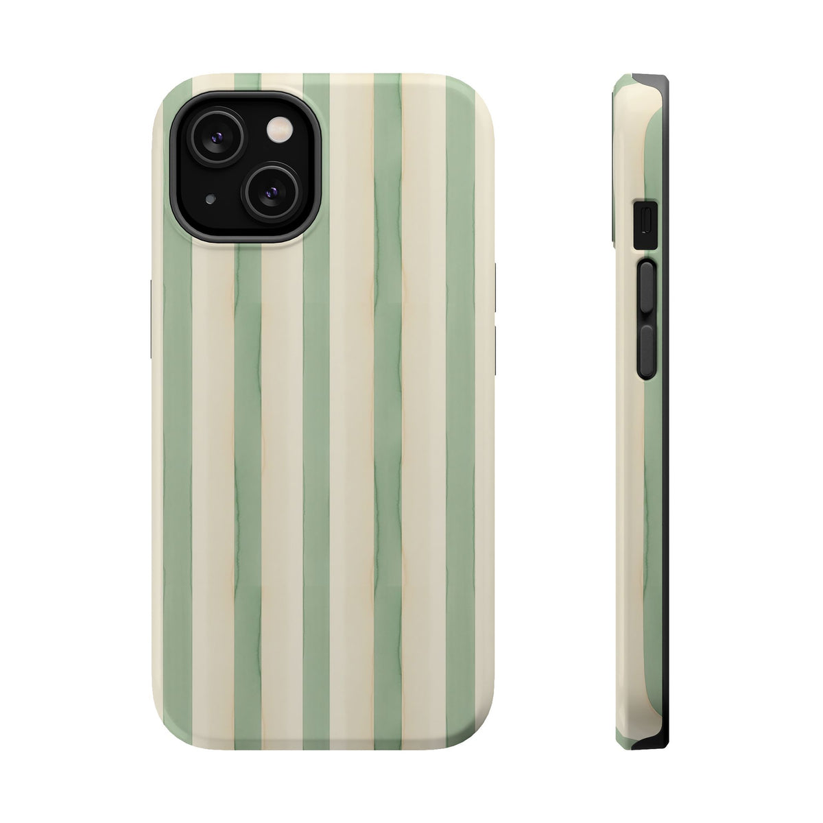 Sage Stripe MagSafe case for iPhone 14, glossy finish