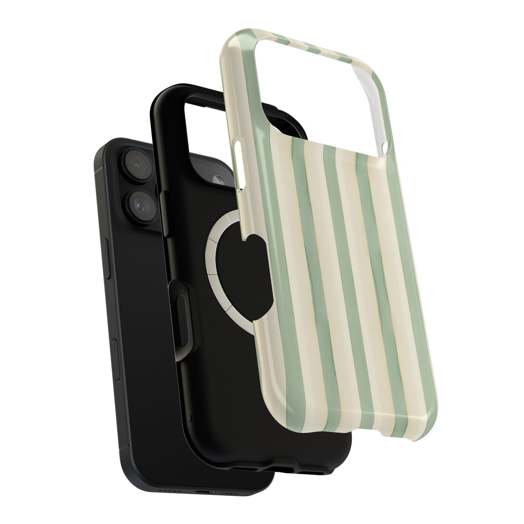 Sage Stripe MagSafe case, close-up of the dual-layer construction