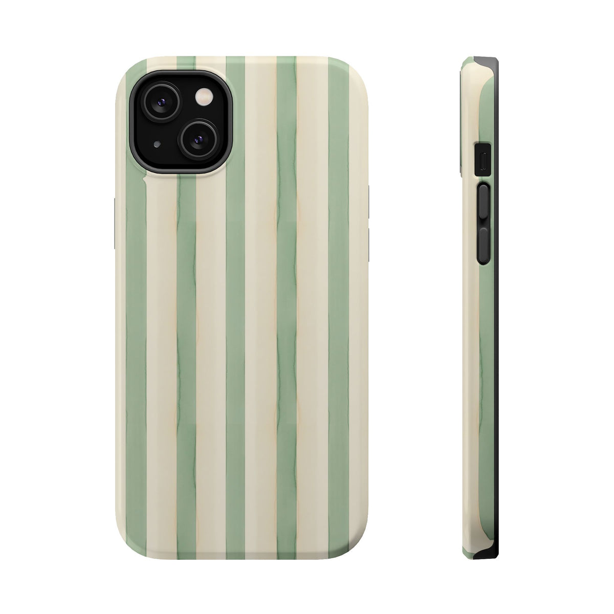 Sage Stripe MagSafe case for iPhone 14 Plus, glossy finish
