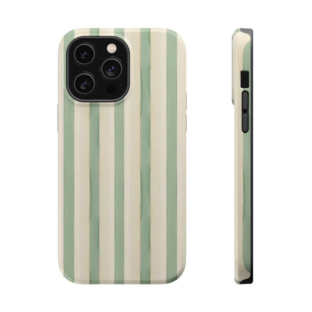 Sage Stripe MagSafe case for iPhone 14 Pro Max, glossy finish