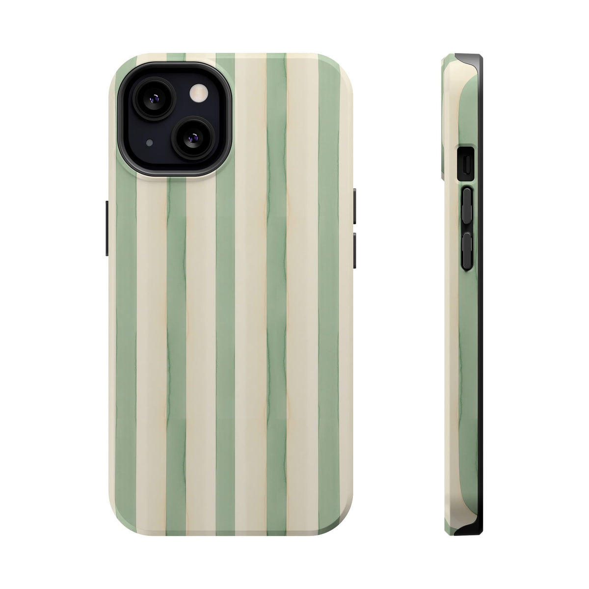 Sage Stripe MagSafe case for iPhone 13, glossy finish