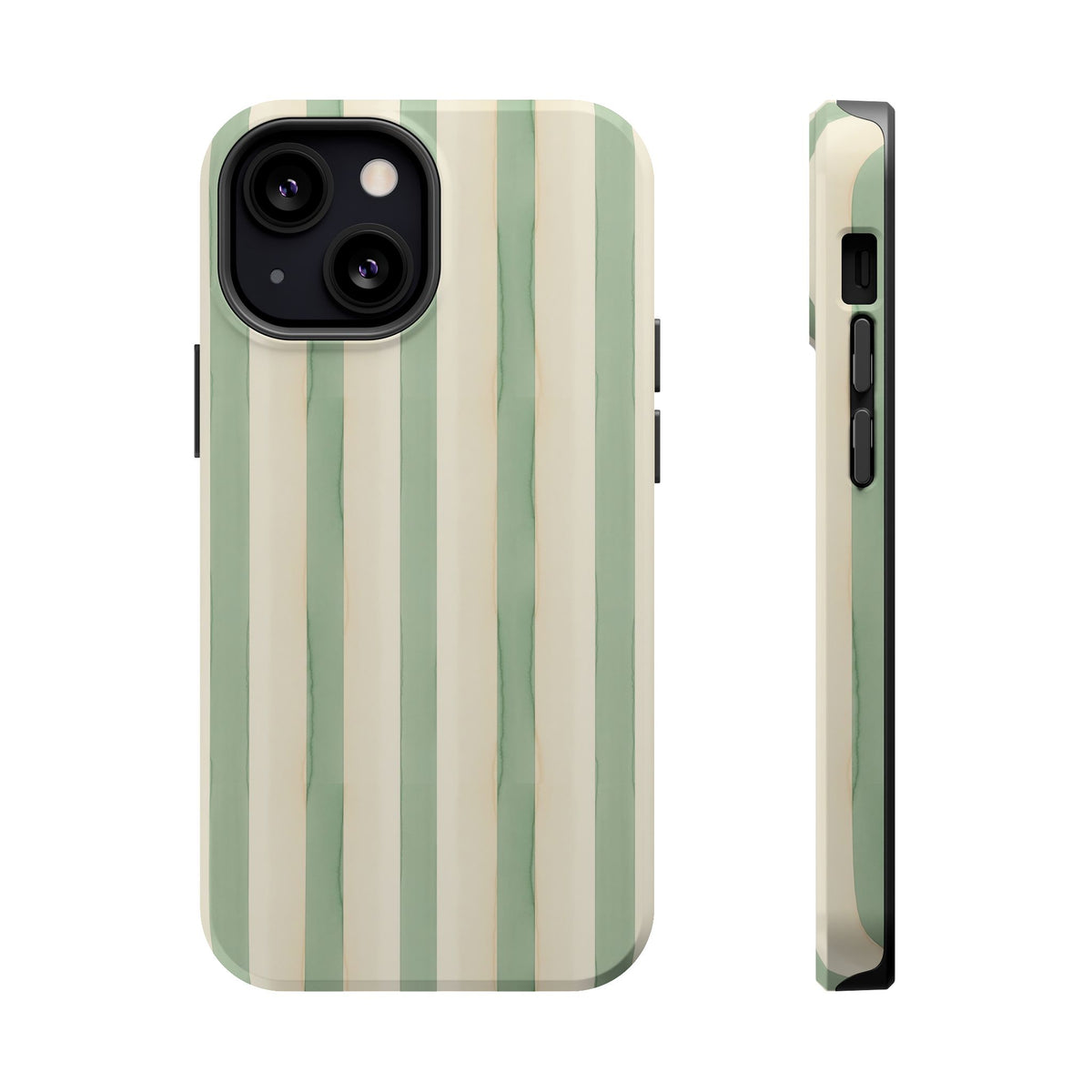 Sage Stripe MagSafe case for iPhone 13 Mini, glossy finish