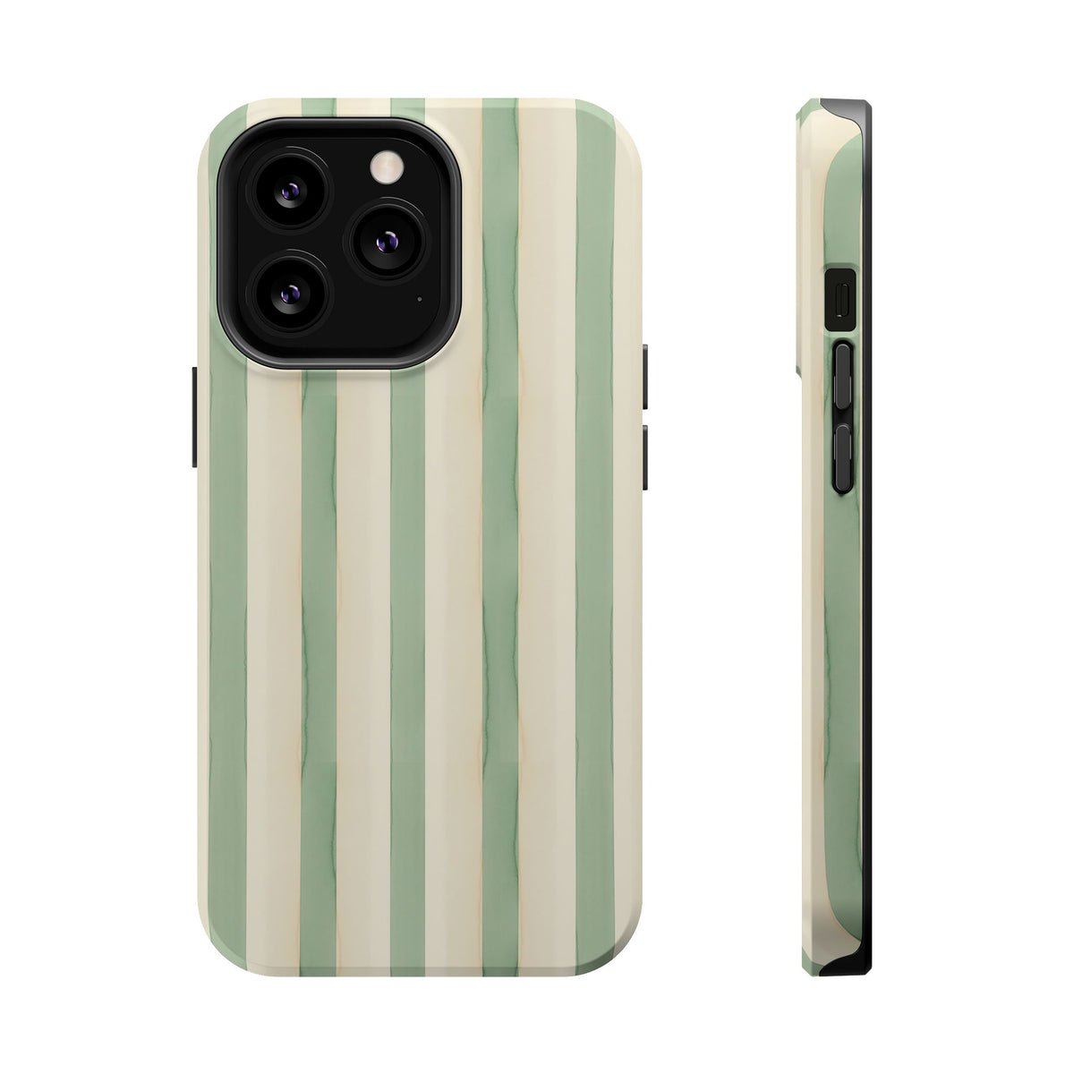 Sage Stripe MagSafe case for iPhone 13 Pro, glossy finish