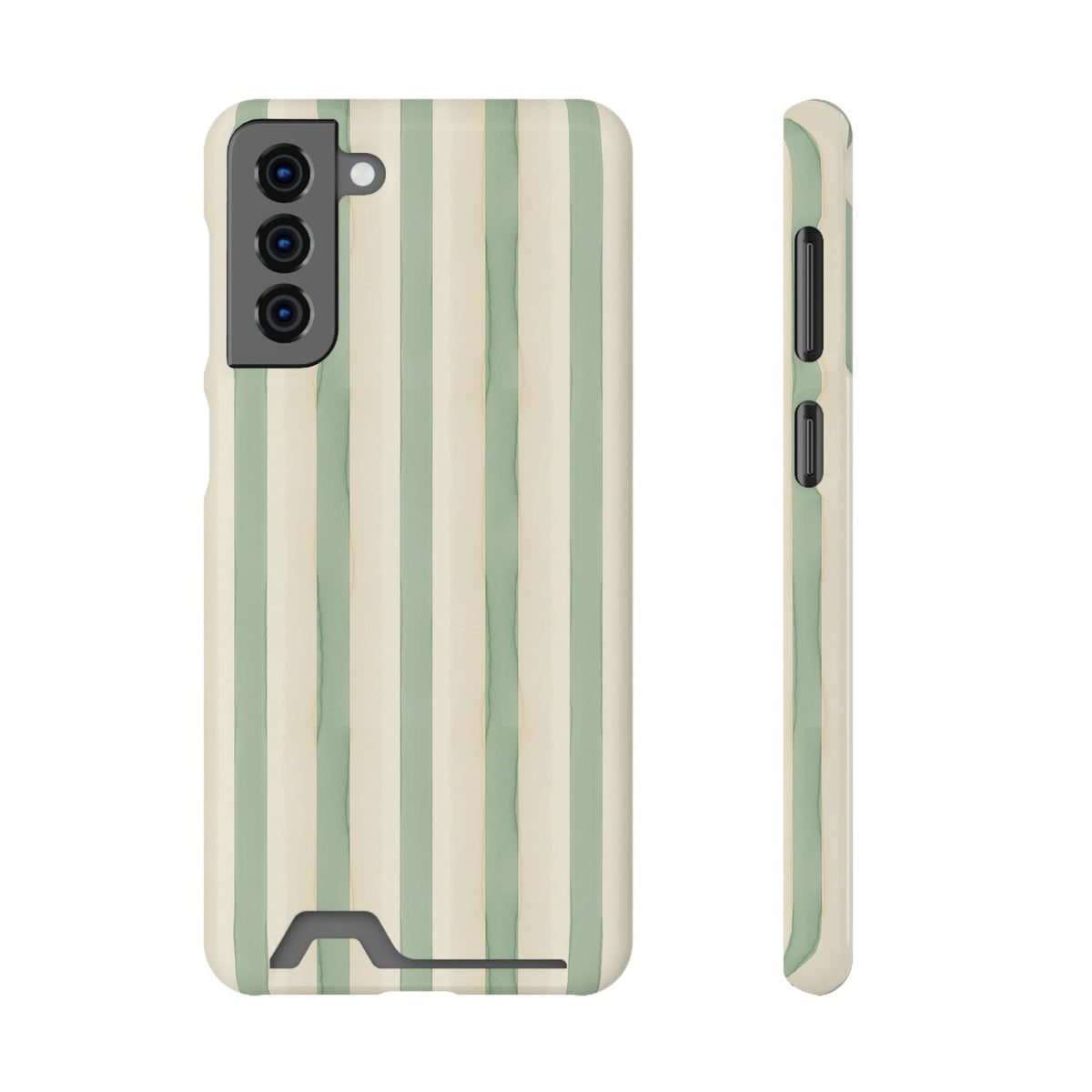 Sage Stripe phone case with card holder for Samsung Galaxy S21 Plus, glossy finish
