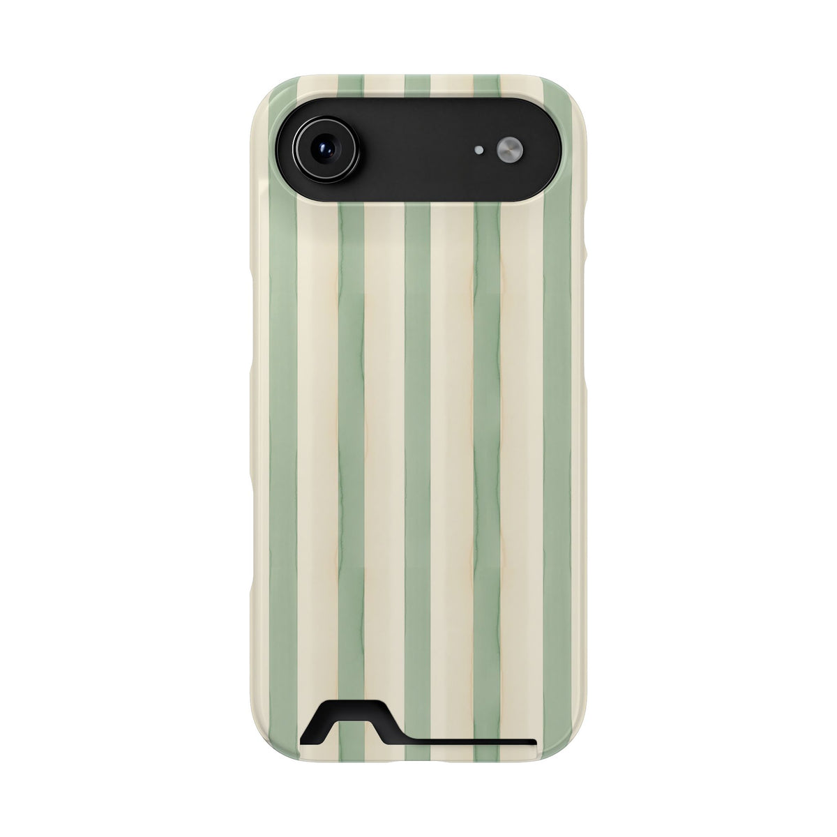 Sage Stripe phone case with card holder for iPhone 17 Air, glossy finish