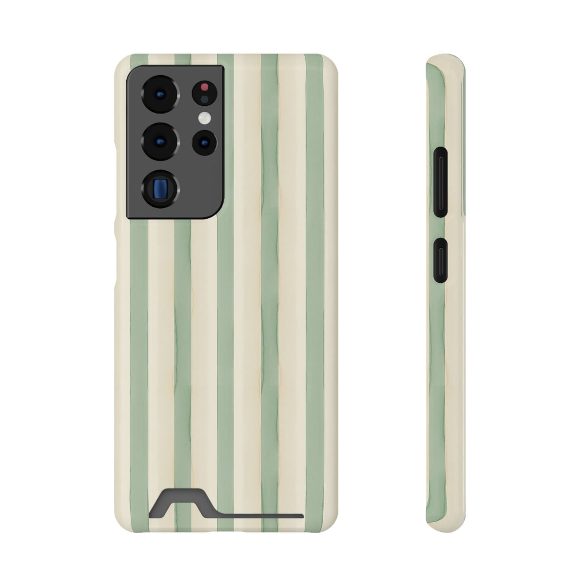 Sage Stripe phone case with card holder for Samsung Galaxy S22 Plus, glossy finish