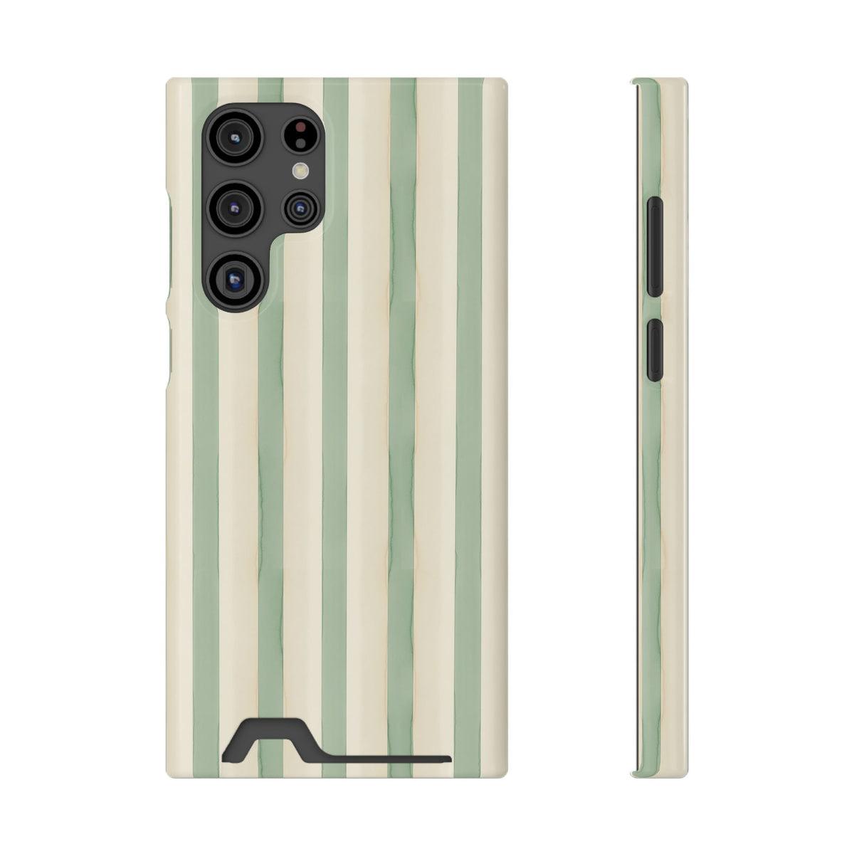 Sage Stripe phone case with card holder for Samsung Galaxy S22 Ultra, glossy finish