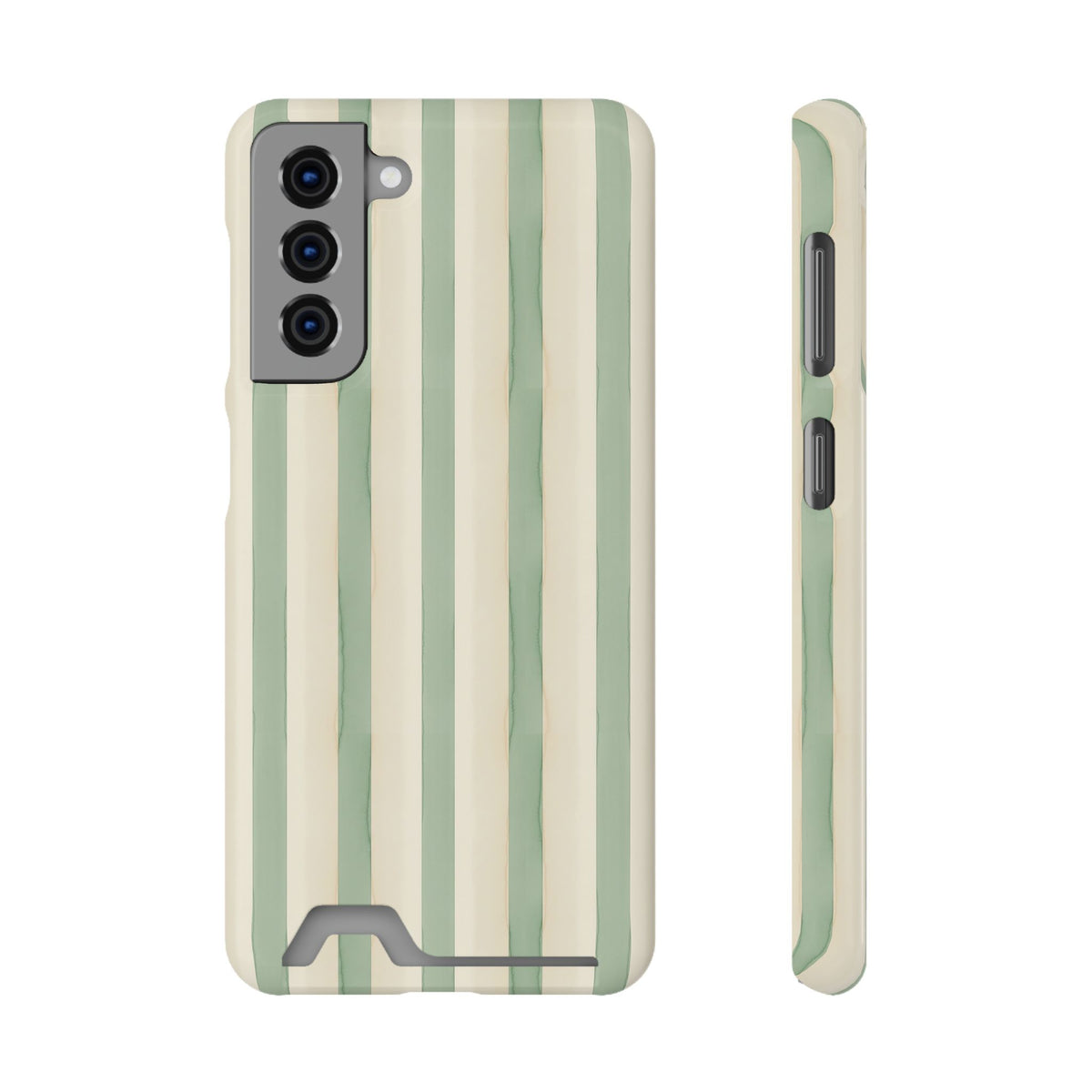 Sage Stripe phone case with card holder for Samsung Galaxy S21, glossy finish