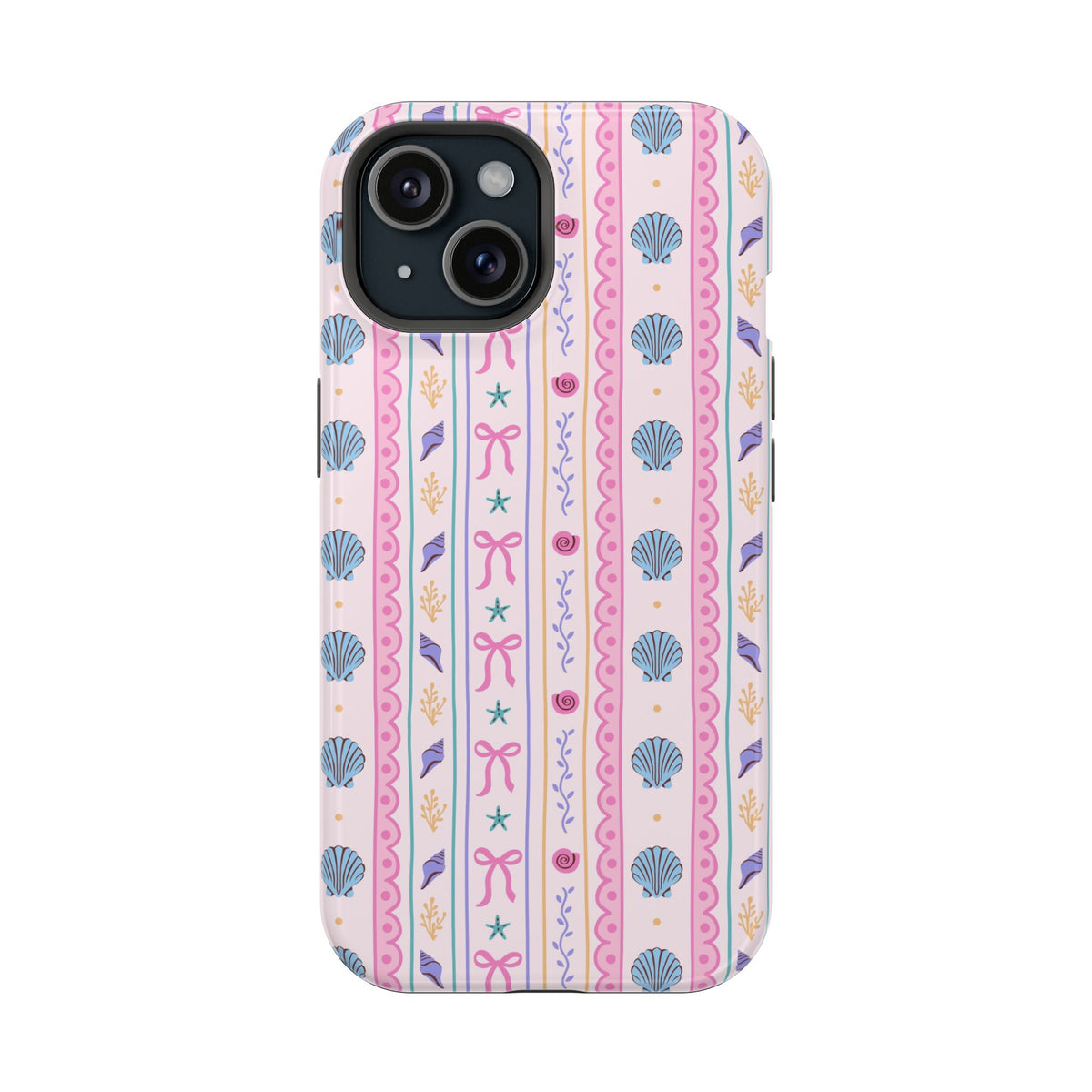 Seashell Ribbon protective phone case for iPhone 15, glossy finish