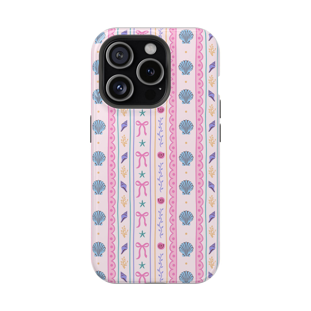 Seashell Ribbon protective phone case for iPhone 15 Pro, glossy finish