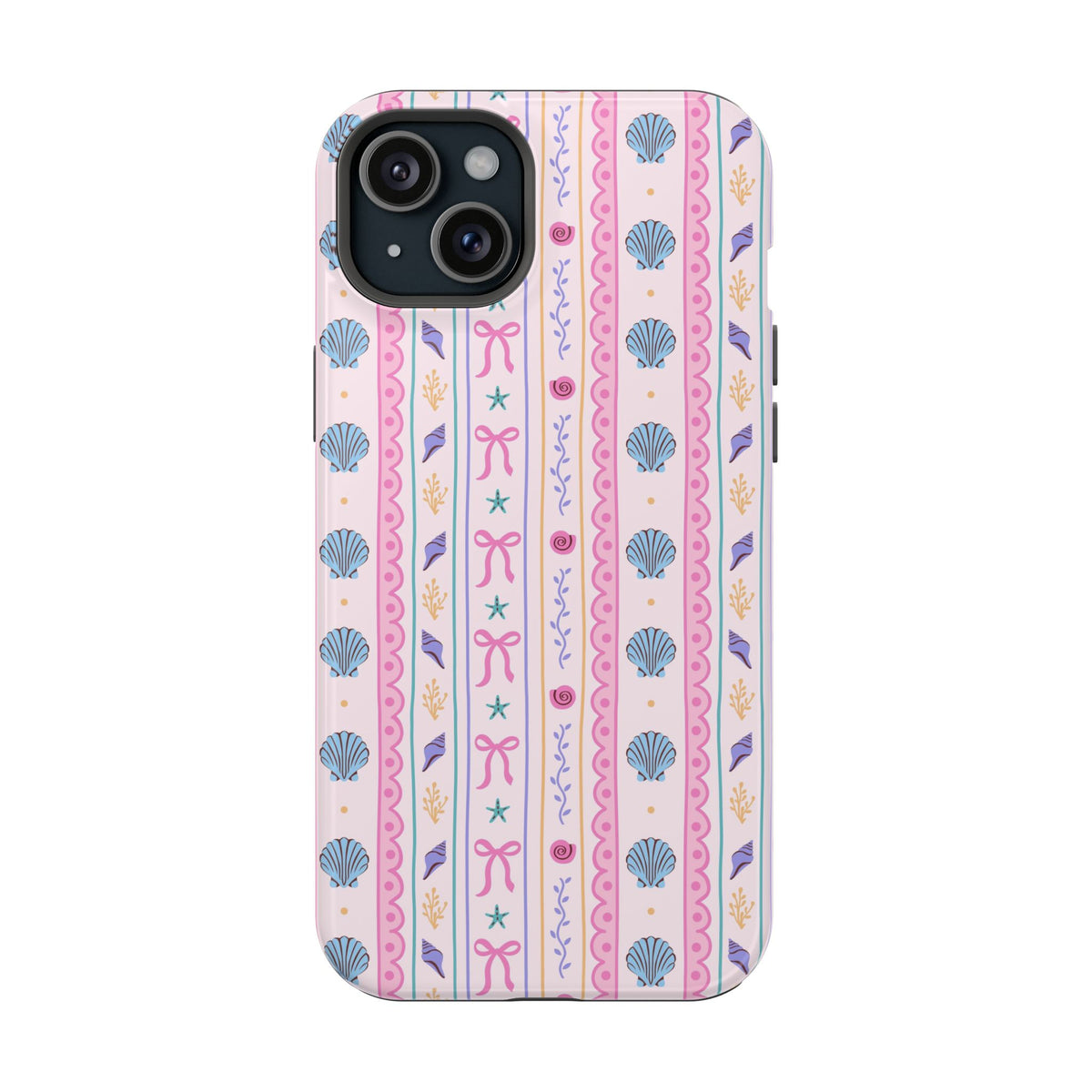 Seashell Ribbon protective phone case for iPhone 15 Plus, glossy finish