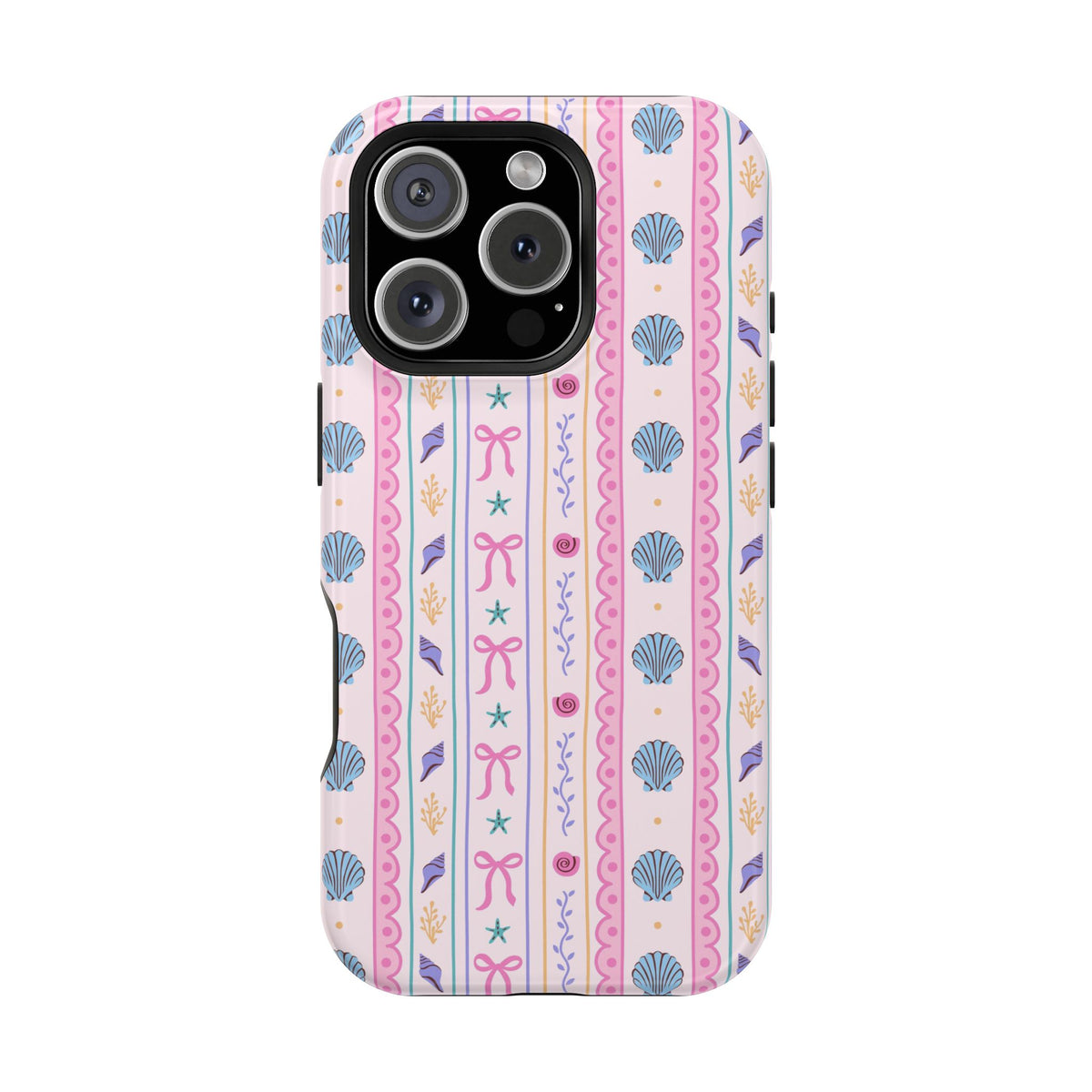 Seashell Ribbon protective phone case for iPhone 16 Pro, glossy finish