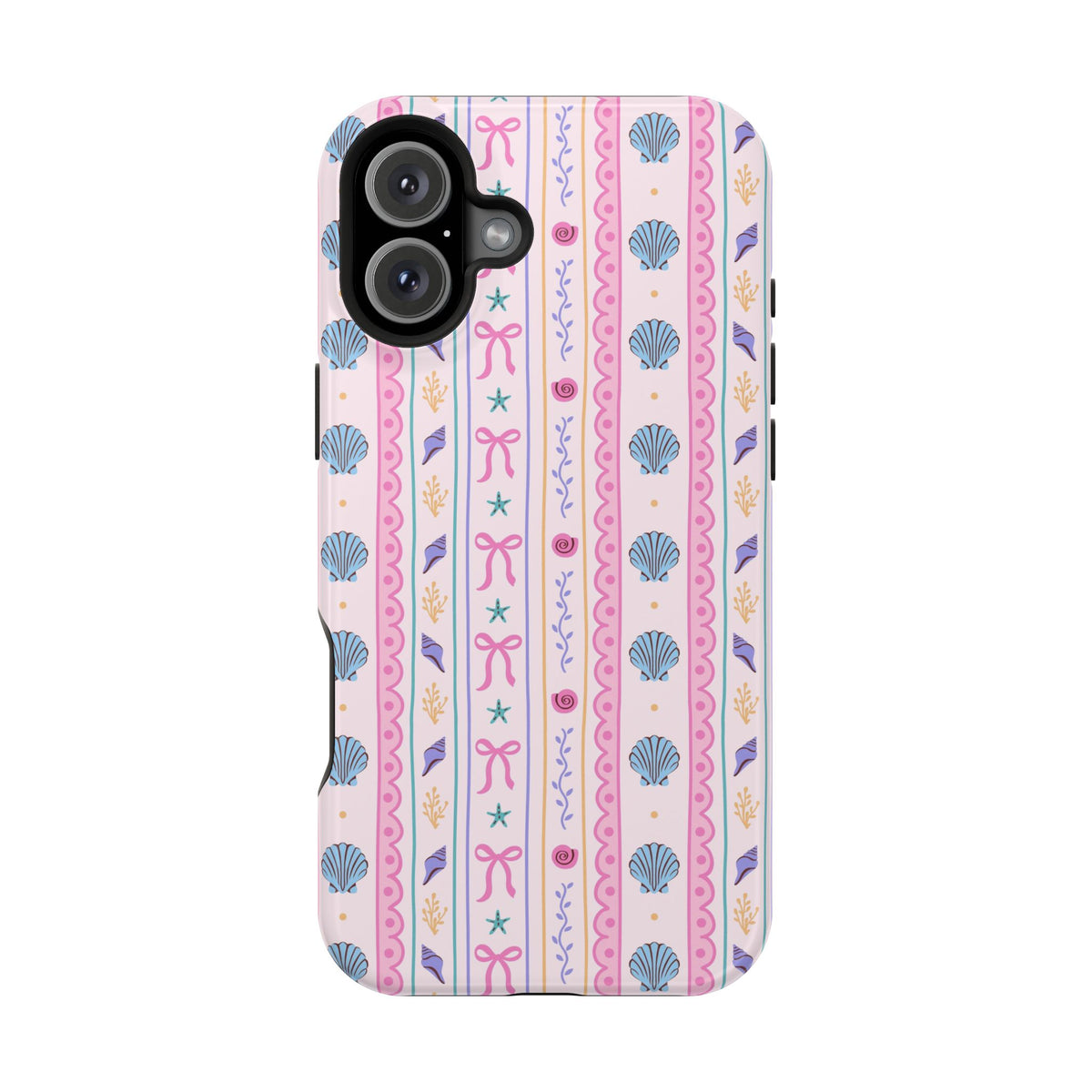 Seashell Ribbon protective phone case for iPhone 16 Plus, glossy finish