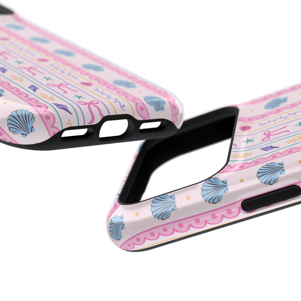 Seashell Ribbon protective phone case, close-up at an angle