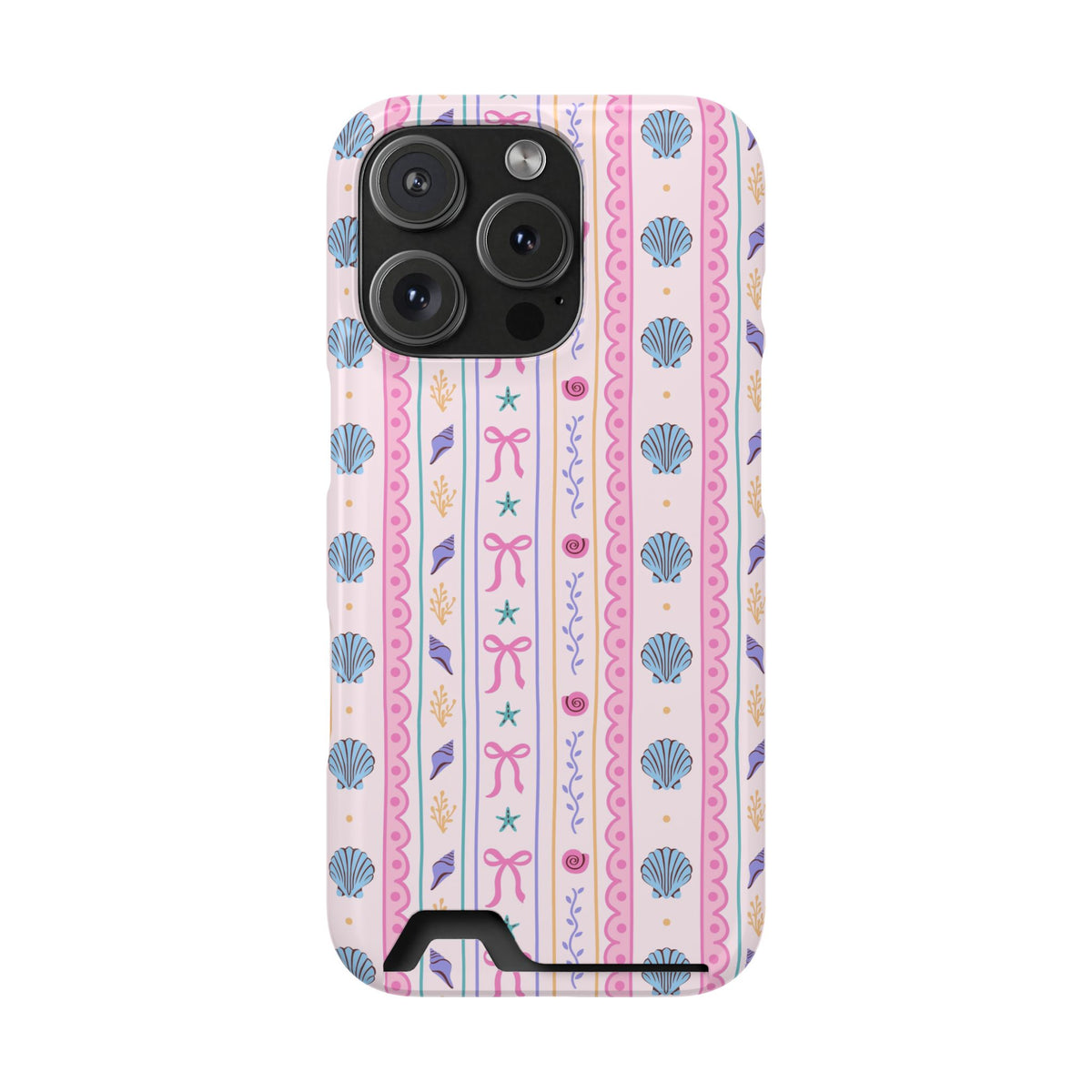 Seashell Ribbon phone case with card holder for iPhone 16 Pro, glossy finish