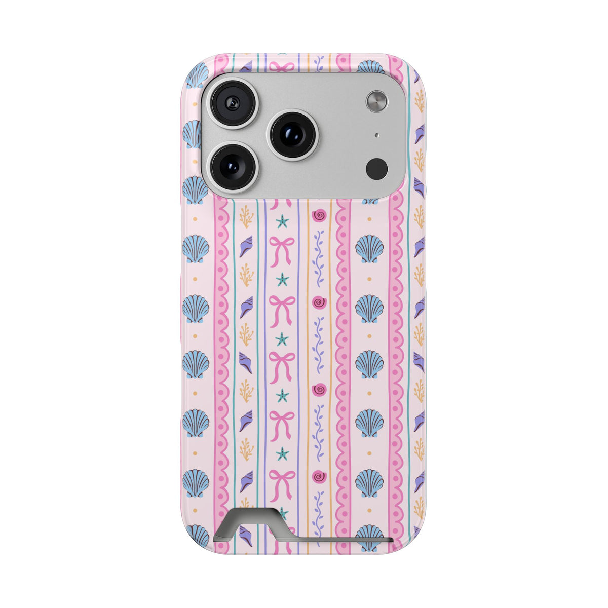 Seashell Ribbon phone case with card holder for iPhone 17 Pro, glossy finish