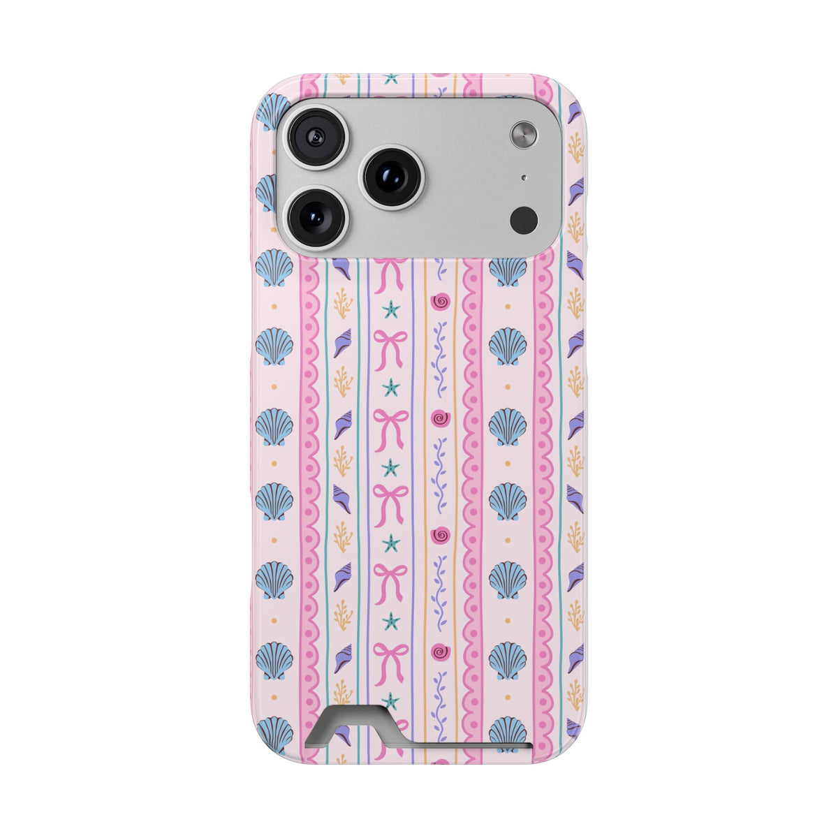 Seashell Ribbon phone case with card holder for iPhone 17 Pro Max, glossy finish