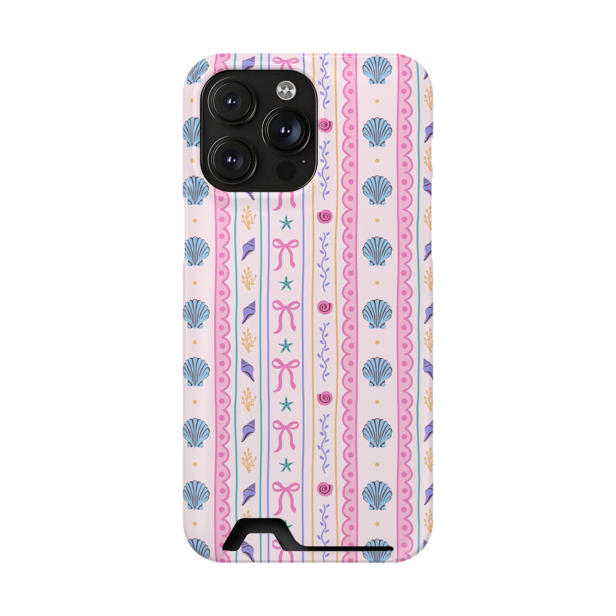 Seashell Ribbon phone case with card holder for iPhone 14 Pro Max, glossy finish