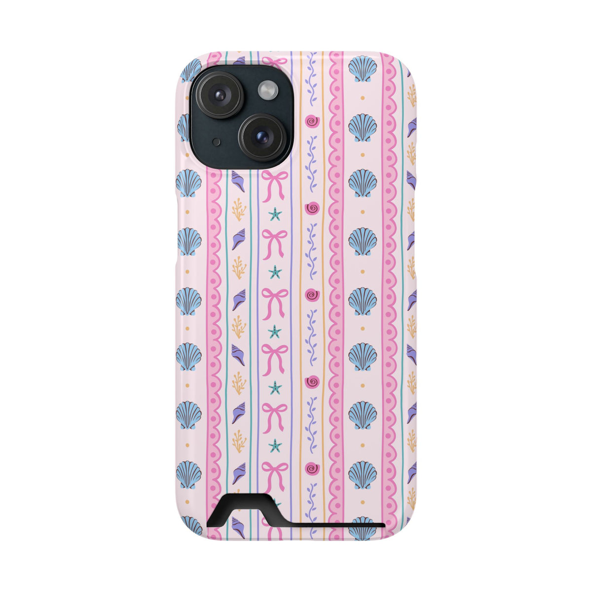 Seashell Ribbon phone case with card holder for iPhone 15, glossy finish