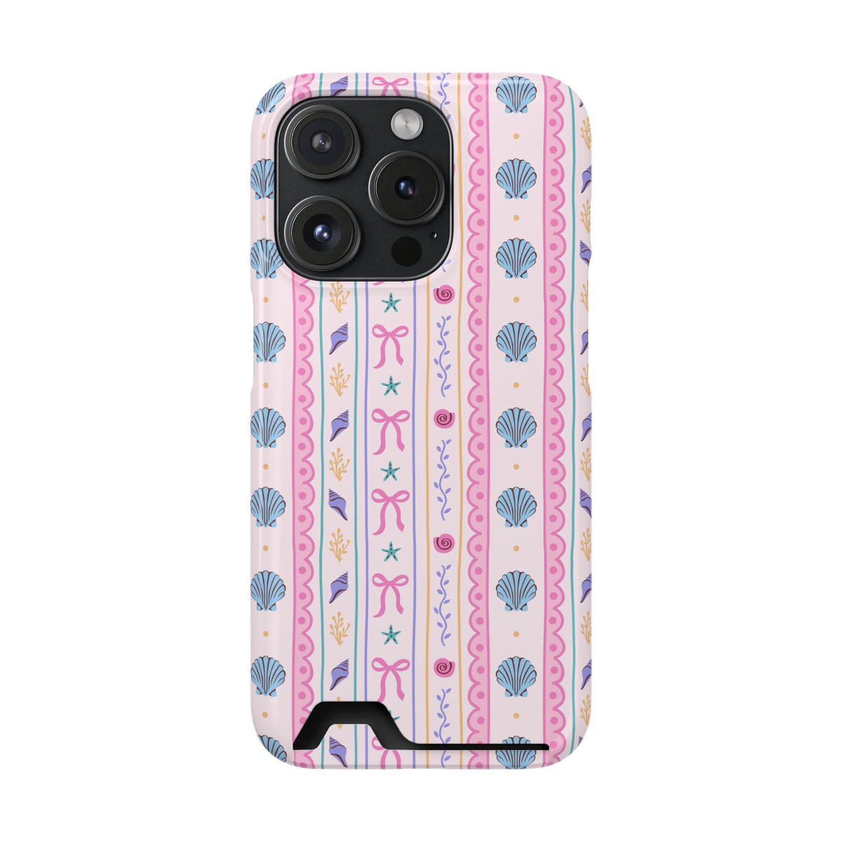 Seashell Ribbon phone case with card holder for iPhone 15 Pro, glossy finish