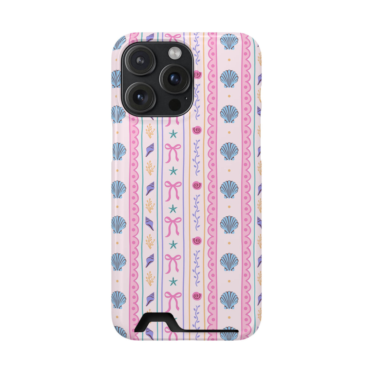 Seashell Ribbon phone case with card holder for iPhone 15 Pro Max, glossy finish