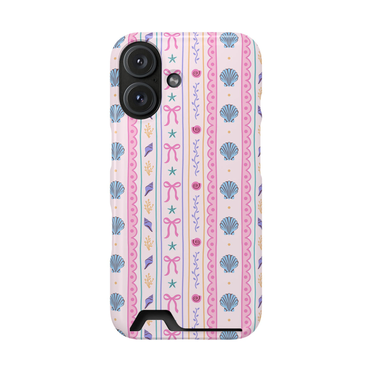 Seashell Ribbon phone case with card holder for iPhone 16, glossy finish