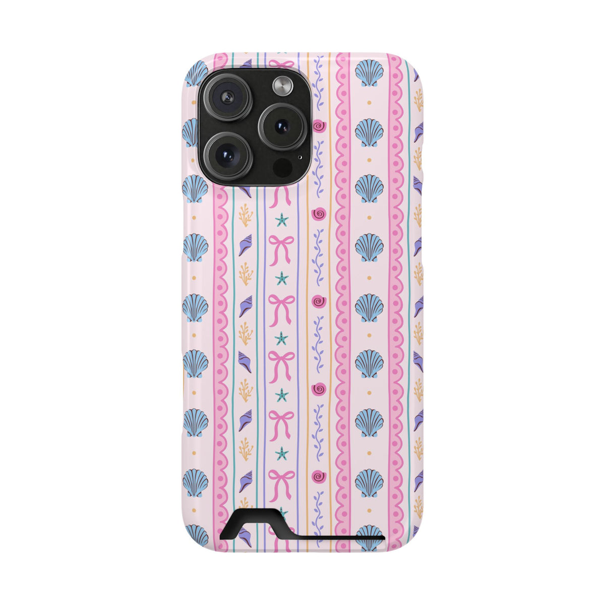 Seashell Ribbon phone case with card holder for iPhone 16 Pro Max, glossy finish