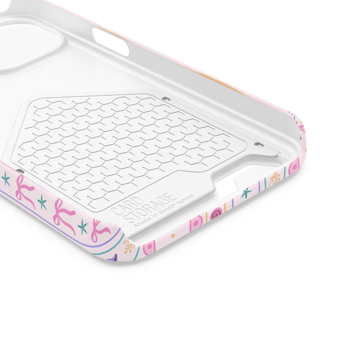 Seashell Ribbon phone case with card holder for iPhone 13, glossy finish