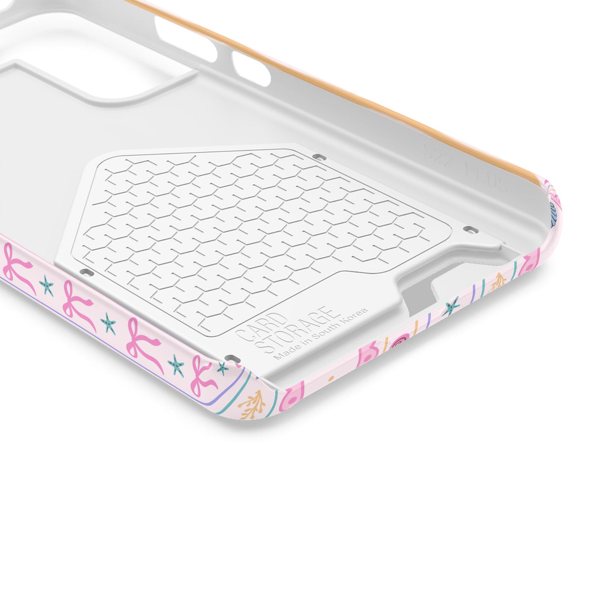 Seashell Ribbon phone case with card holder, close-up of the inside
