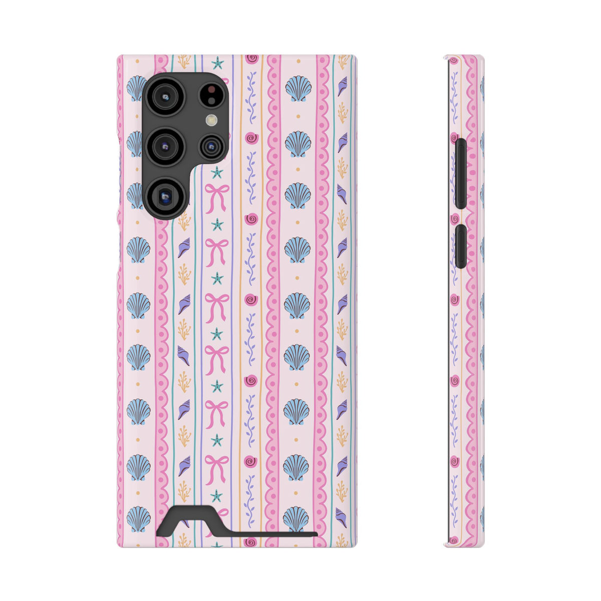 Seashell Ribbon phone case with card holder for Samsung Galaxy S22 Ultra, glossy finish