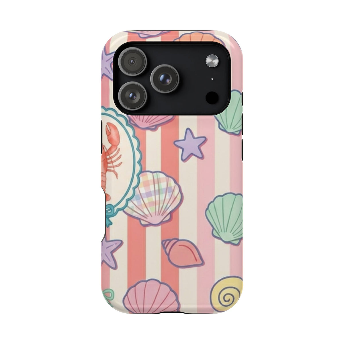 Seashell Stripe protective phone case for iPhone 18 Pro, glossy finish
