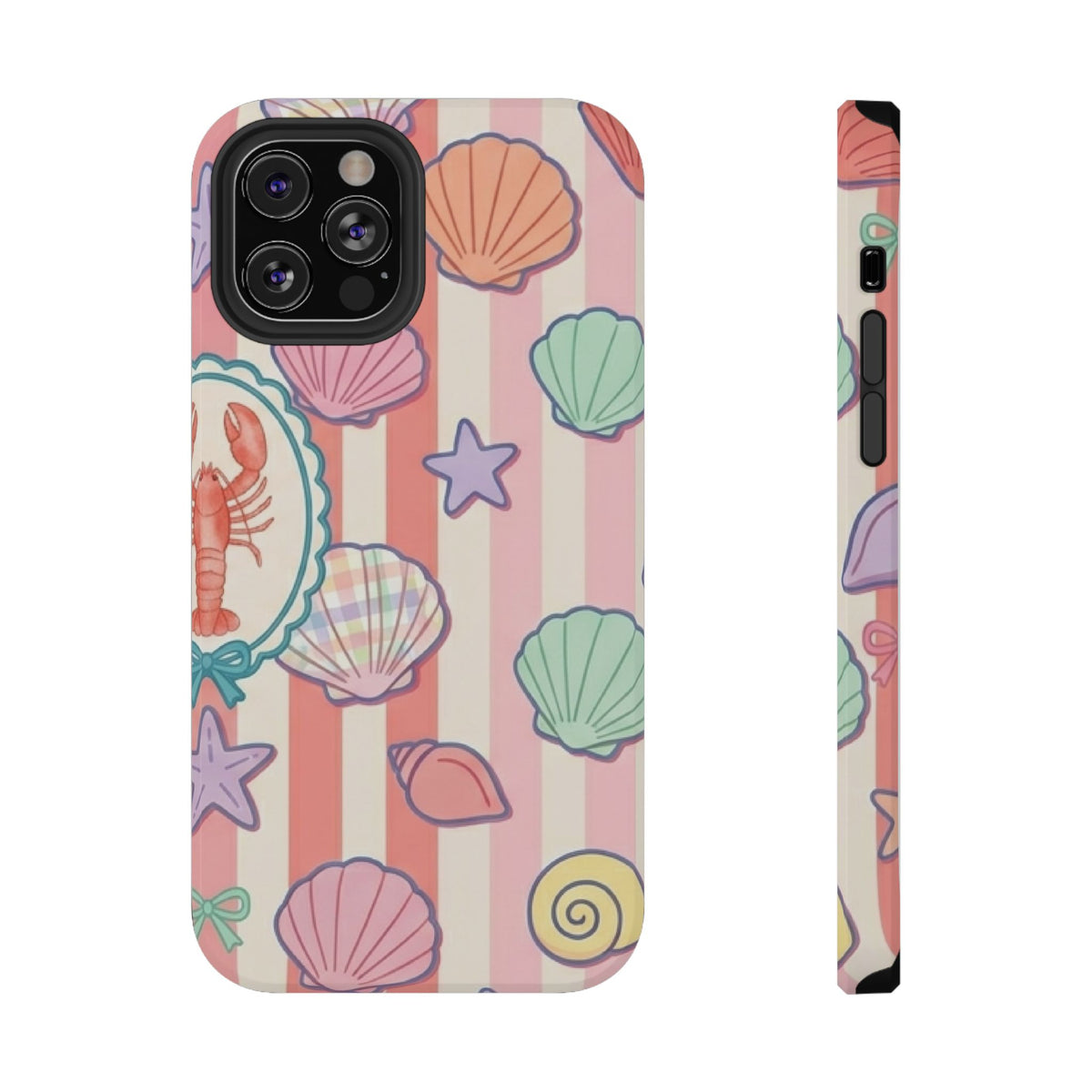 Seashell Stripe protective phone case for iPhone 12 Pro, glossy finish