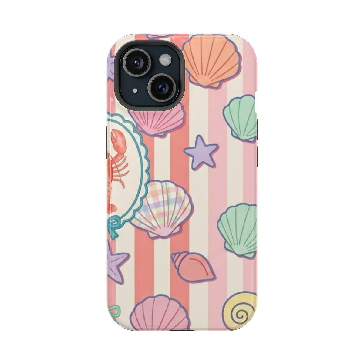 Seashell Stripe protective phone case for iPhone 15, glossy finish