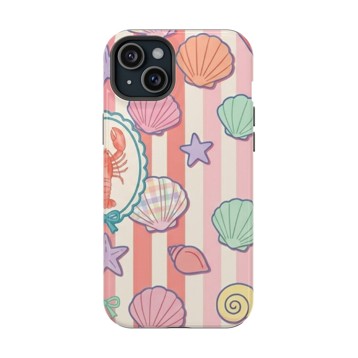 Seashell Stripe protective phone case for iPhone 15 Plus, glossy finish