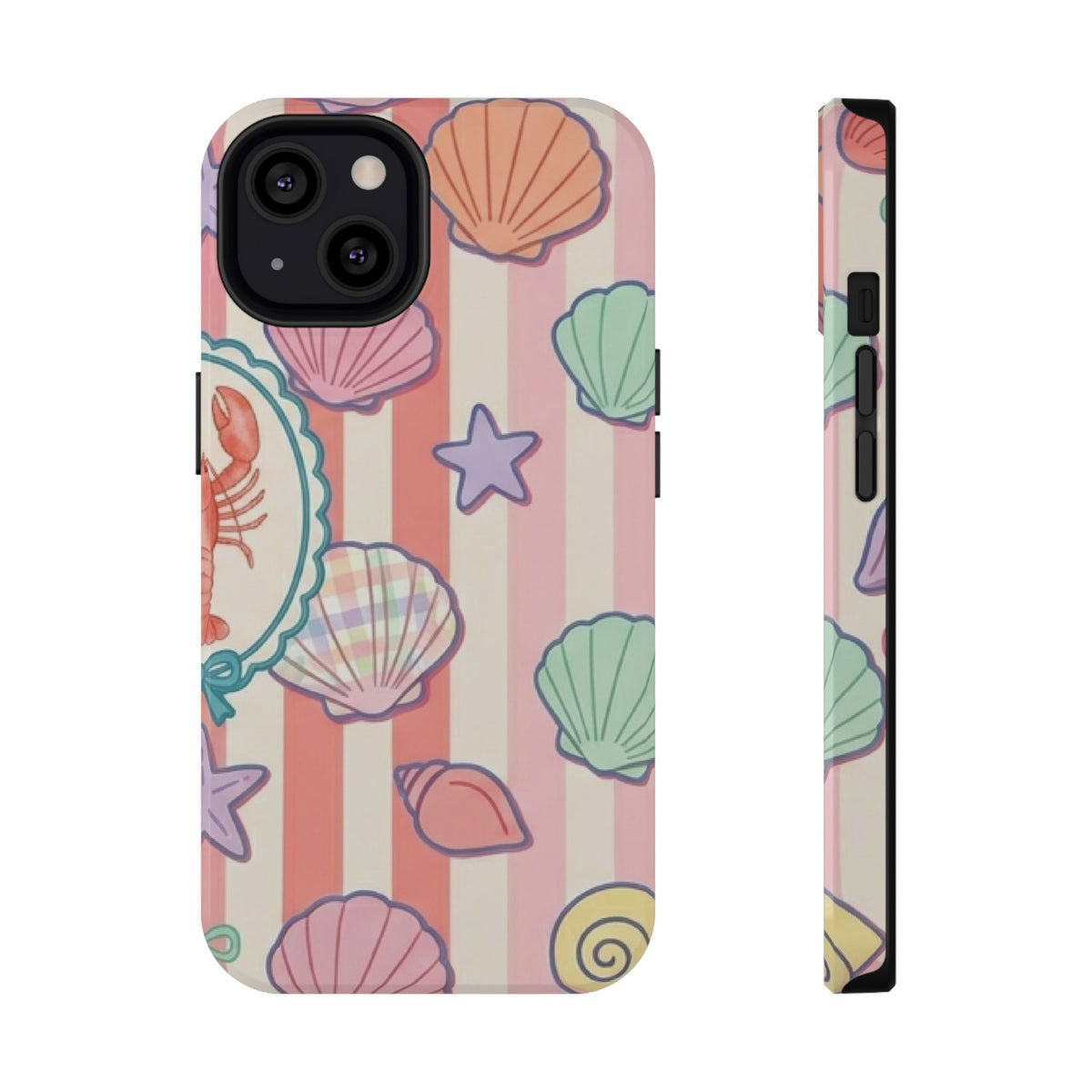 Seashell Stripe protective phone case for iPhone 13, glossy finish