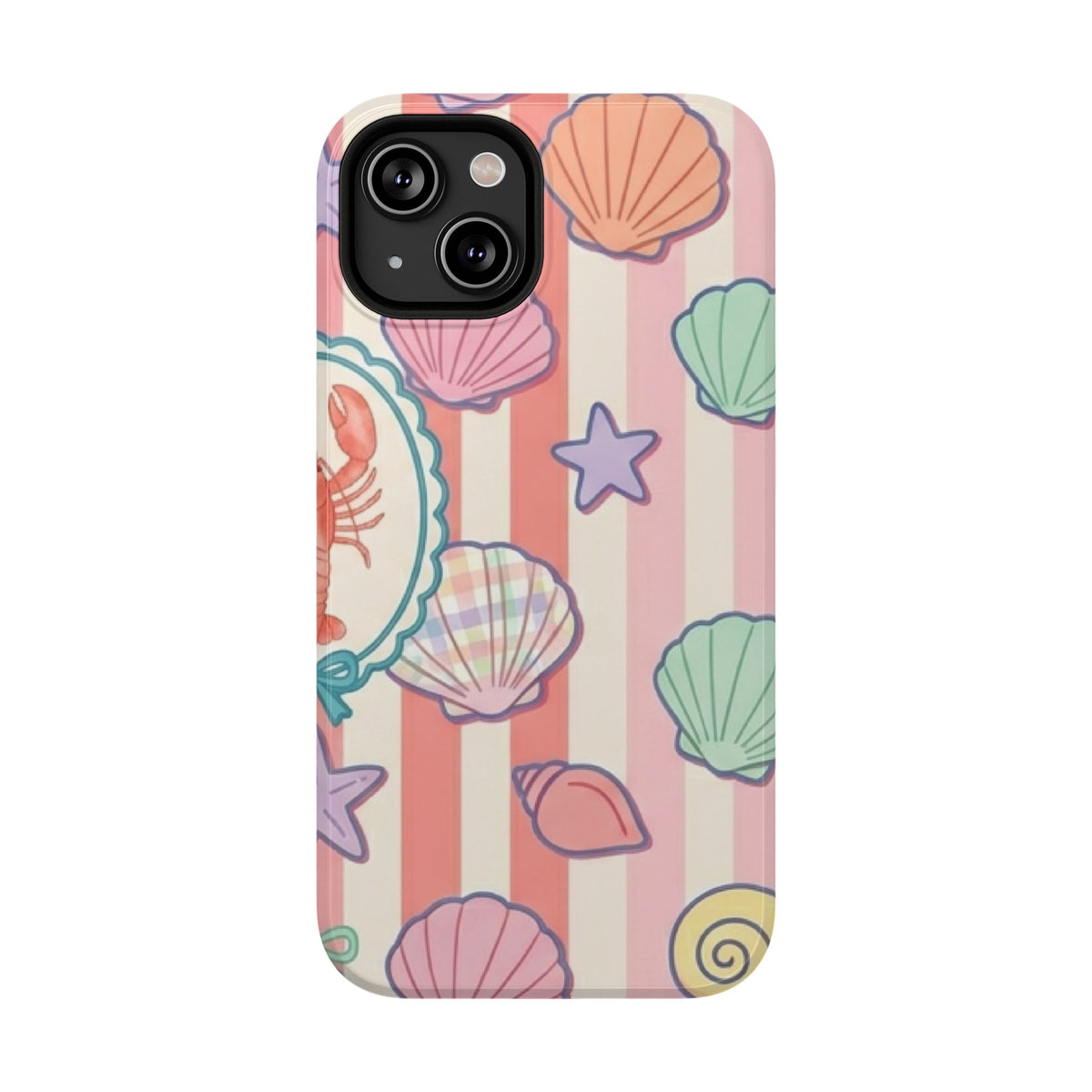 Seashell Stripe protective phone case for iPhone 14, glossy finish
