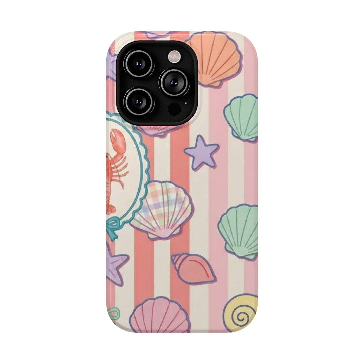 Seashell Stripe protective phone case for iPhone 14 Pro, glossy finish